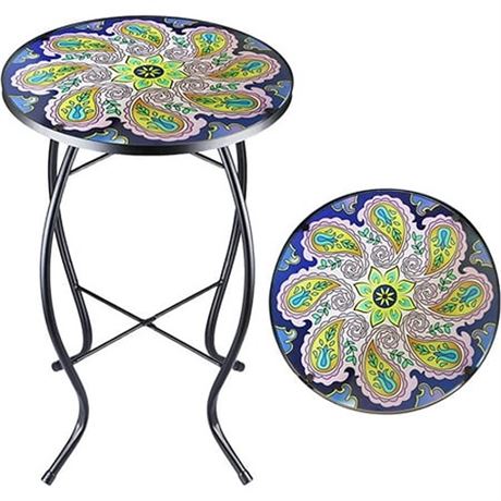 Patio Side Table Outdoor Mosaic Table Accent Coffee Table Plant End Table Small