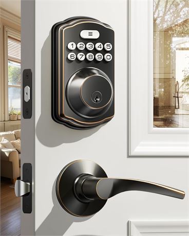 Veise Keyless Entry Door Lock with 2 Lever Handles - Electronic Keypad Deadbolt