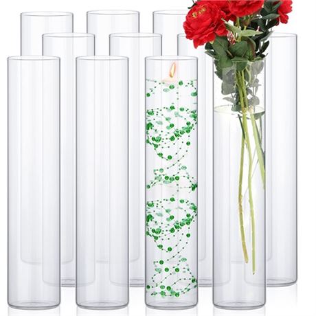 12 Pack Glass Clear Cylinder Vases Tall Floating Candle Holders Centerpiece Tab