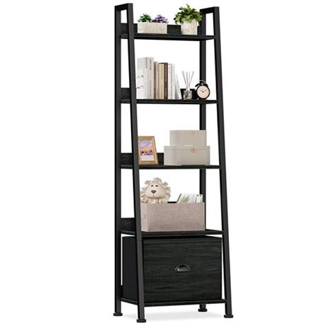 Furologee 5-Tier Ladder Shelf Narrow Ladder Bookshelf with Drawer 55.6Tall Ind