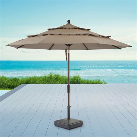 Proshade 11ft Wood-Look Collar 3-tier - Tilt Aluminum Umbrella - Tan