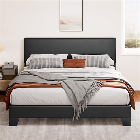SHA CERLIN Black Queen Platform Upholstered Bed Frame
