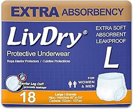LivDry Adult Incontinence Underwear Extra Absorbency 3PK Adult Diapers Leak Pr