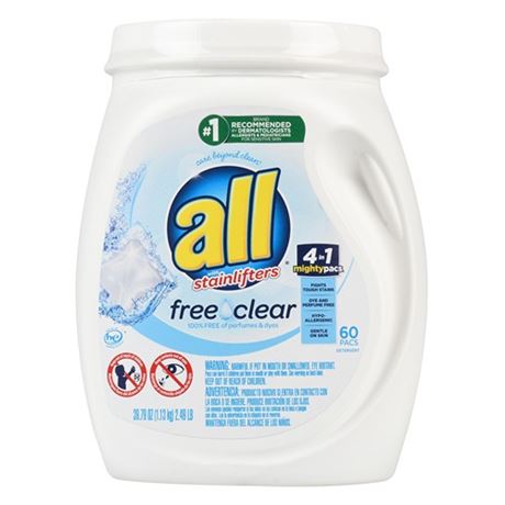 All Mighty Pacs Free Clear Laundry Detergent Pacs - 60ct24.7oz