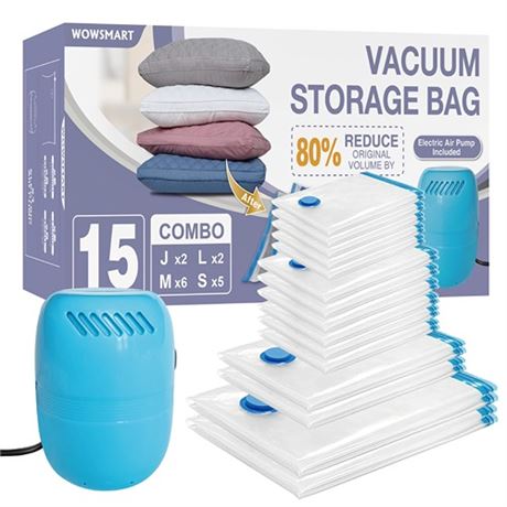 15 Vacuum Storage Bags with Electric Pump Vacuum Sealed Storage Bags (2Jumbo2L