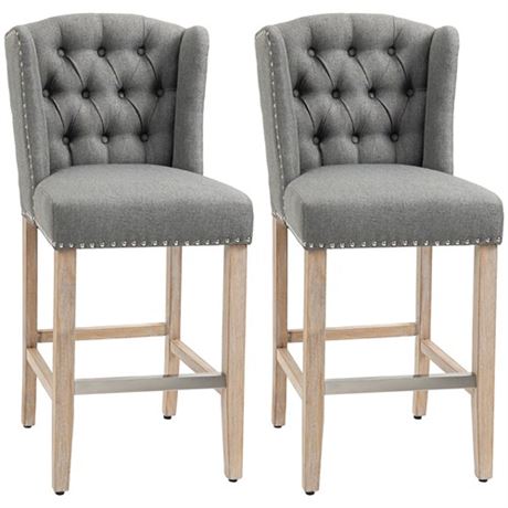 HOMCOM Counter Height Bar Stools Set of 2 27 Seat Height Upholstered Barstools