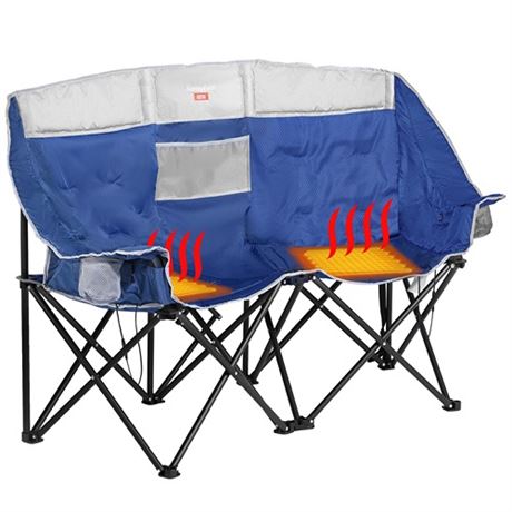 SUNNYFEEL Heated Double Camping Chair Oversized Folding Loveseat Chair Heavy