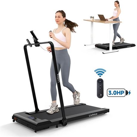 Lichico 2 in 1 Under Desk Treadmill Walking Pad w3.0HP Brushless Motor Handle