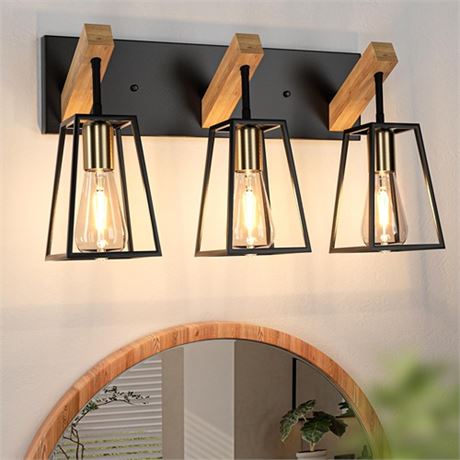 3 Light Bathroom Vanity Light - Wood Bathroom Lighting Fixtures Over Mirror Far