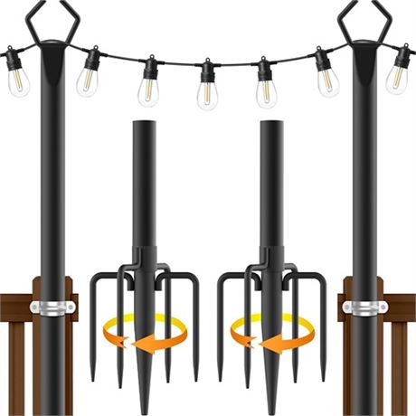 AILBTON 2 Pack 10Ft String Light Poles for Outdoor String Lights Metal Fork Pol