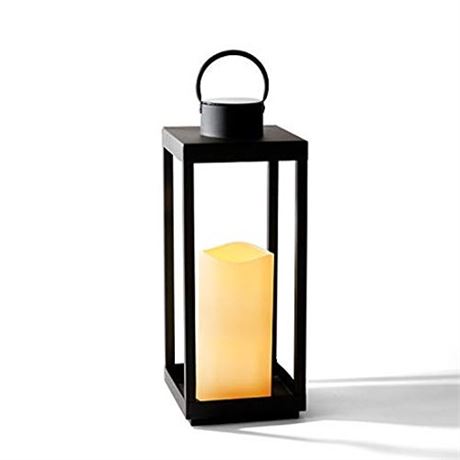 LampLust Large Outdoor Lantern with Solar Candle - 18  Tall Matte Black Metal F