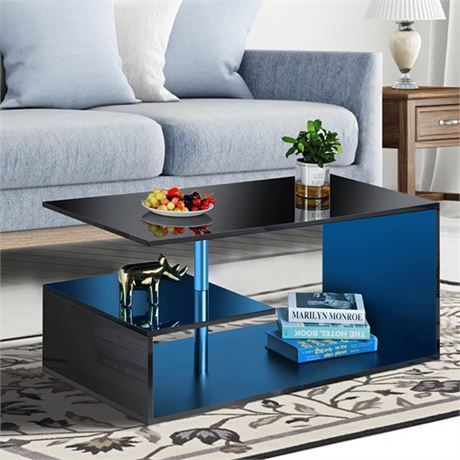 HOMMPA LED Coffee Tables for Living Room Modern Black Coffee Table with 3 Tiers