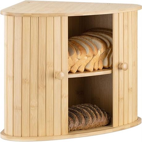 Navaris Wooden Bread Box - Countertop Kitchen Corner