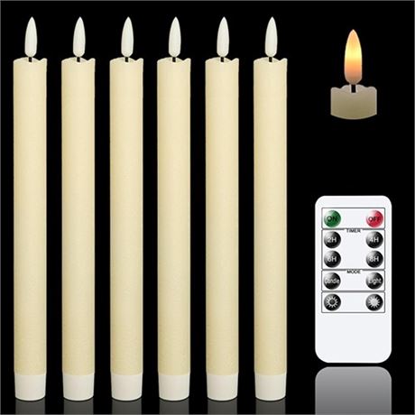 GenSwin Flameless Ivory Taper Candles Flickering with 10-Key Remote Battery Ope