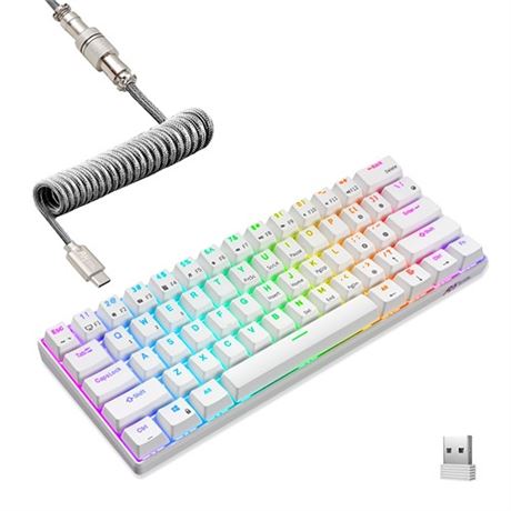 RK ROYAL KLUDGE RK61 60 Mechanical Keyboard with Coiled Cable 2.4GhzBluetooth