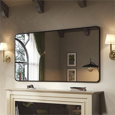 Black Framed Mirrors for Bathroom60 x 30 Inch Rounded Conner Rectangle Mirror