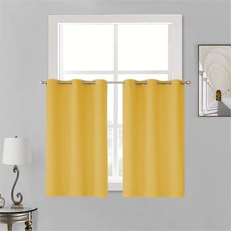 KEQIAOSUOCAI Yellow Half Curtains 45 Inch Long for Bathroom - Grommet Top Short