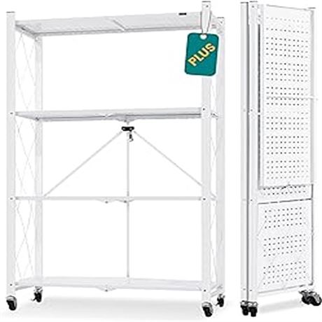 Folding Storage Shelves with Wheels Bookshelf with Storage No Assembly Metal R