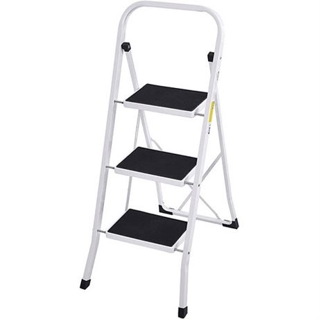 WAYPLUS 330lb Capacity 3 Step Steel Ladder Folding Portable Step Stool