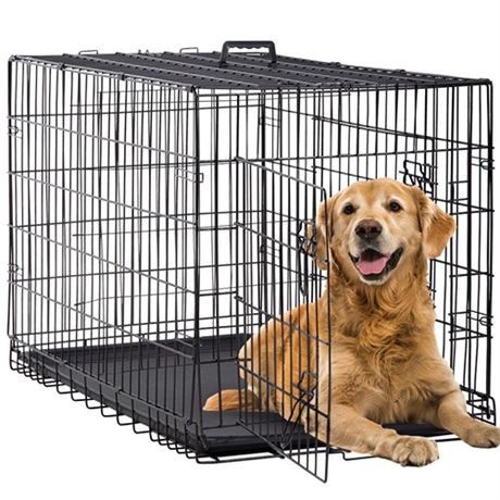 BestPet Folding Dog Crate with Divider and Tray  42 L