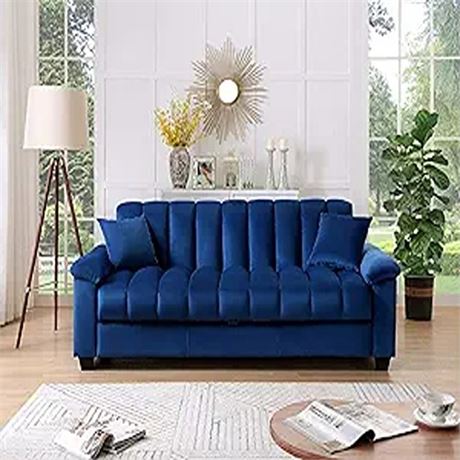 Legend Vansen 83 Convertible Modern Velvet Storage Sleeper Sofa Bed in Blue