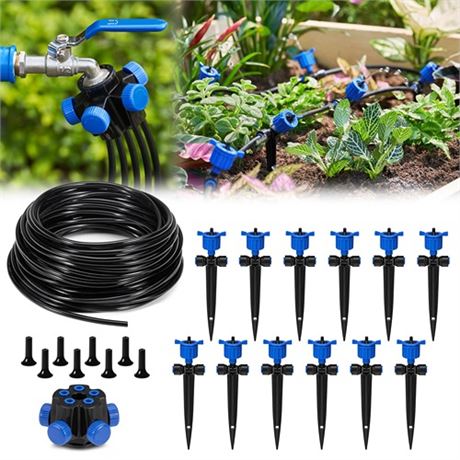 HIRALIY 50FT Garden Watering System with 12Pcs Pressure Compensation Drippers a