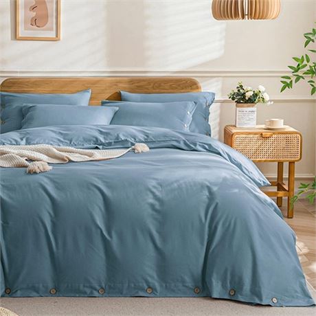 JELLYMONI Bedding Duvet Cover Queen Size - 100 Washed Cotton Linen Like Textu