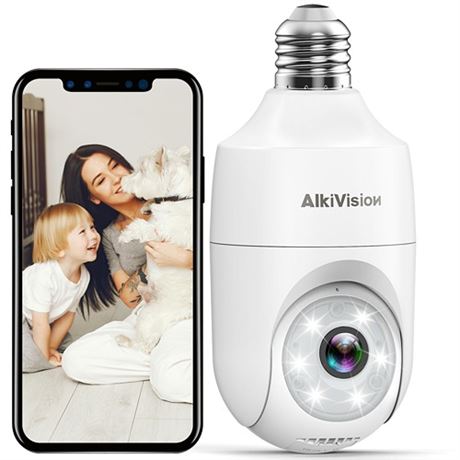 Alkivision 2K Light Bulb Security Cameras Wireless Outdoor - 2.4G Hz 360degree